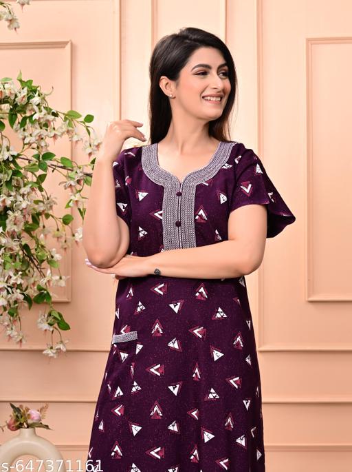 Women Premium quality cotton Emboidery nighty , Cotton Nighty short sleeve, Printed maxi, Nightdress, Nighty, Maxi, Gown, Sleepwear, Ladies nighty - amamestyle
