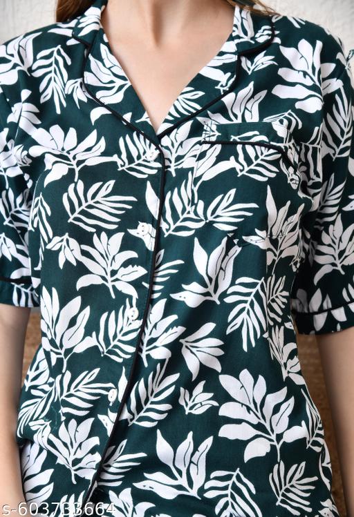 Classic Satin Night Suit with Stylish Floral Print - amamestyle