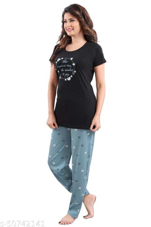 Women's Cotton Printed Night Suit  Set  - amamestyle