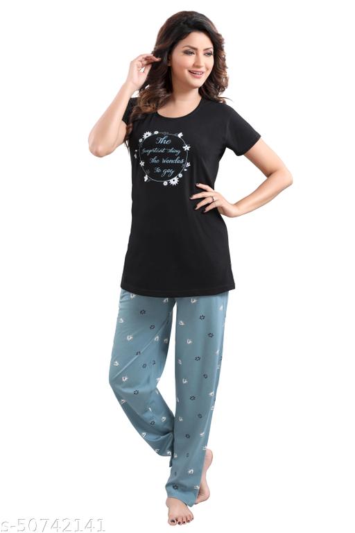 Women's Cotton Printed Night Suit  Set  - amamestyle
