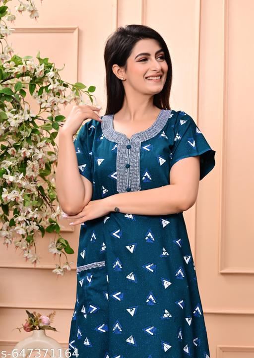 Women Premium quality cotton Emboidery nighty , Cotton Nighty short sleeve, Printed maxi, Nightdress, Nighty, Maxi, Gown, Sleepwear, Ladies nighty - amamestyle