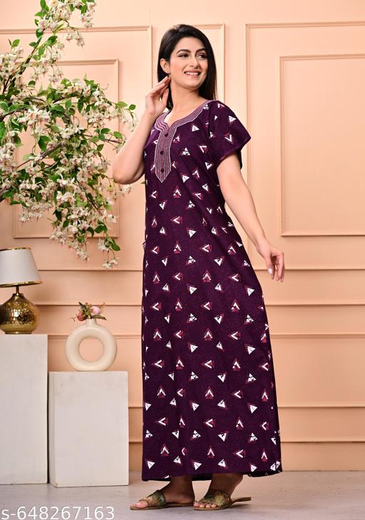 Women Premium quality cotton Emboidery nighty , Cotton Nighty short sleeve, Printed maxi, Nightdress, Nighty, Maxi, Gown, Sleepwear, Ladies nighty - amamestyle