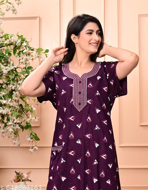 Women Premium quality cotton Emboidery nighty , Cotton Nighty short sleeve, Printed maxi, Nightdress, Nighty, Maxi, Gown, Sleepwear, Ladies nighty - amamestyle