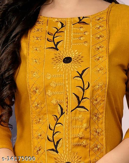 Women Cotton Blend Embroidered Plus Size Kurtis - Myshopic 