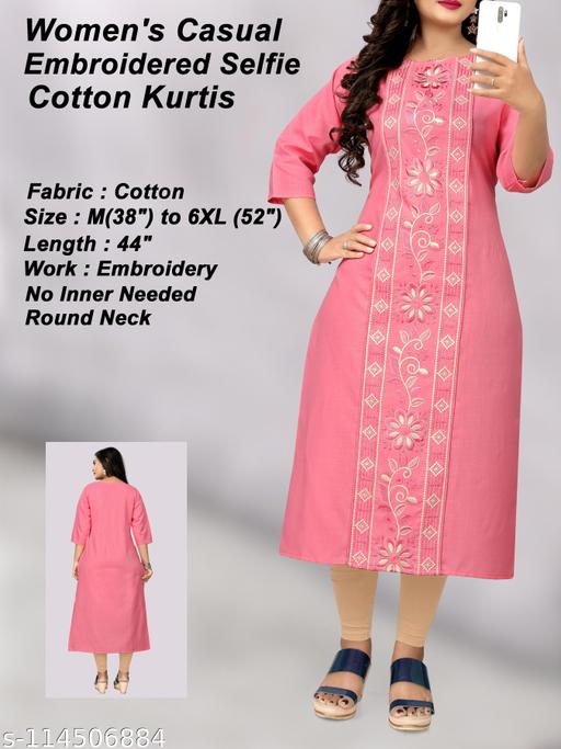 New Cotton Embroidered Plus Size Kurtis - Myshopic 