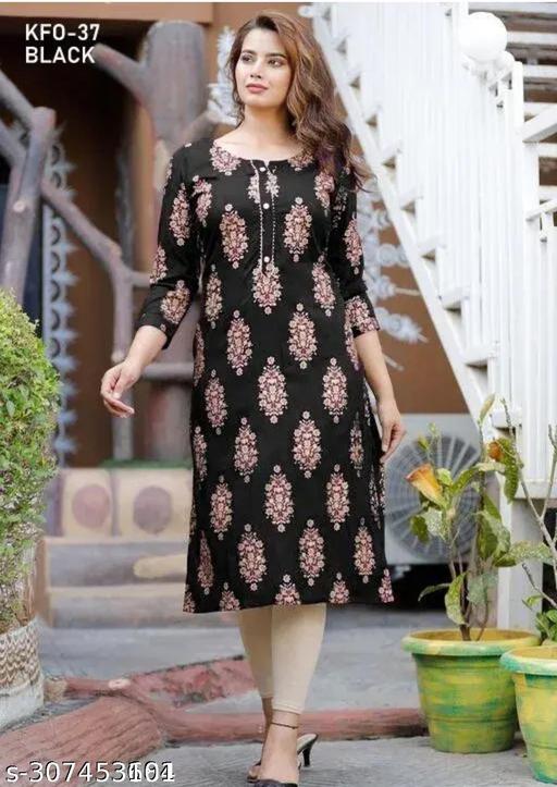 Women's Rayon Gold printed Straight kurti - Myshopic 