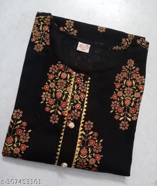 Women's Rayon Gold printed Straight kurti - Myshopic 