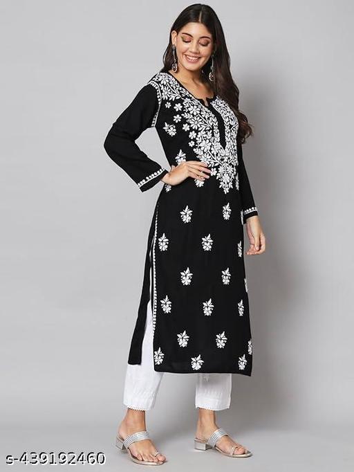 Roop Manjari Women'sZainul Monochrome Chikankari Black Kurta - Myshopic 