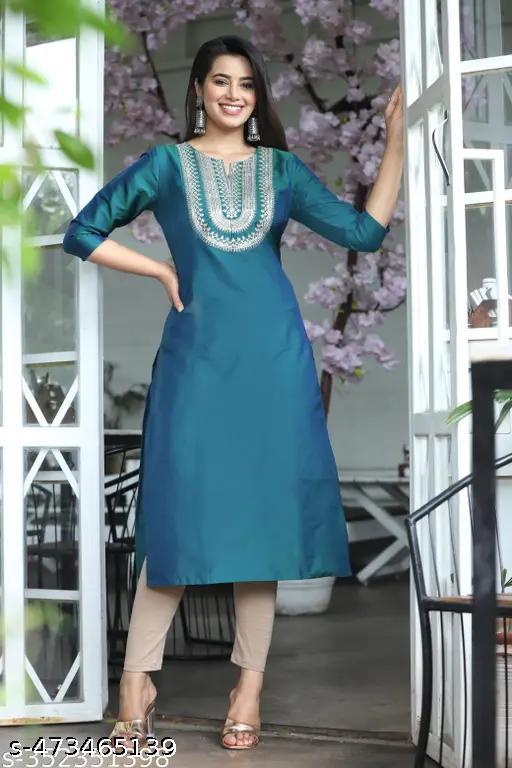 Straight Embroidered Kurta For Women And Girls - Myshopic 