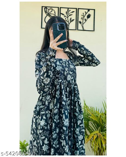 Black Nayra Cut Long Kurti Full Sleeve - Myshopic 