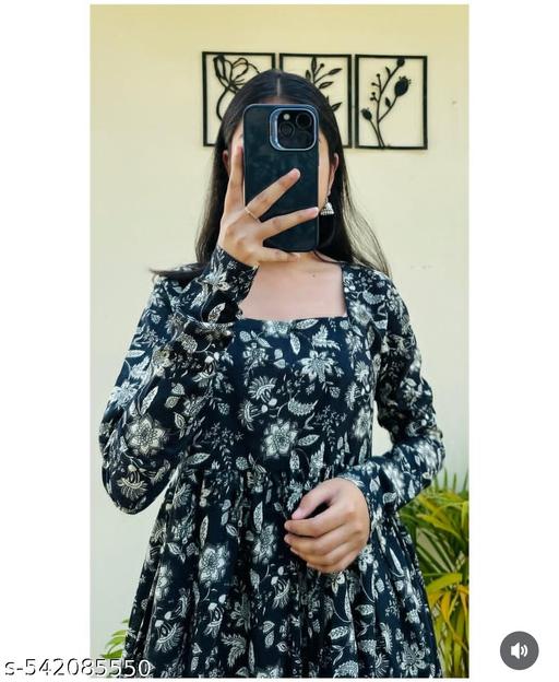 Black Nayra Cut Long Kurti Full Sleeve - Myshopic 