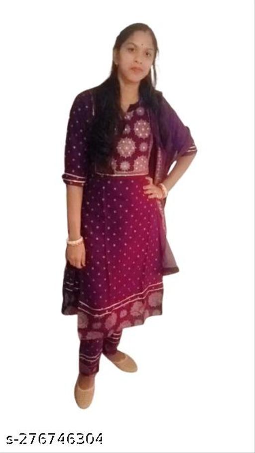 Anarkali Dupatta Set" Women's Printed "Anarkali Kurti" & Pant Dupatta Set  - Myshopic 