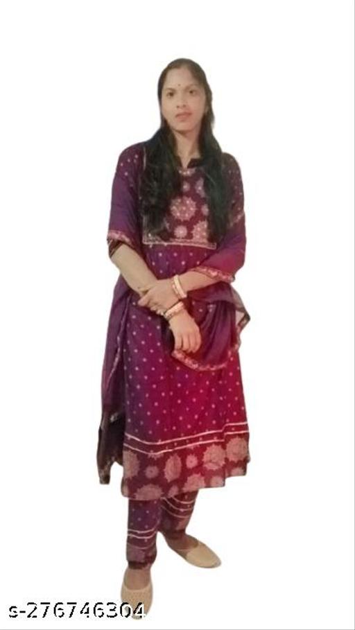 Anarkali Dupatta Set" Women's Printed "Anarkali Kurti" & Pant Dupatta Set  - Myshopic 