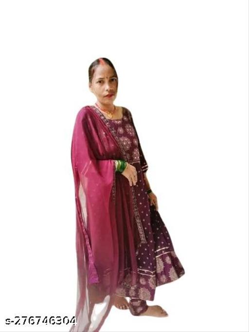 Anarkali Dupatta Set" Women's Printed "Anarkali Kurti" & Pant Dupatta Set  - Myshopic 