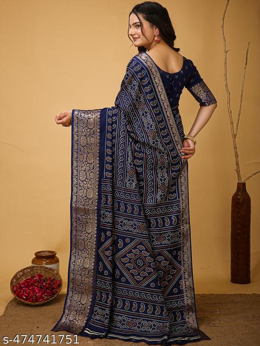 Women's Cotton Silk Saree With Unstitched Blouse Piece - amamestyle