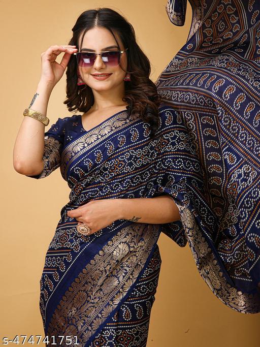 Women's Cotton Silk Saree With Unstitched Blouse Piece - amamestyle