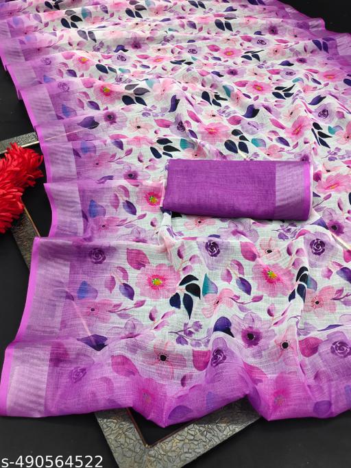 Women'S COTTON LILAN DIGITAL PRINT SAREE - amamestyle