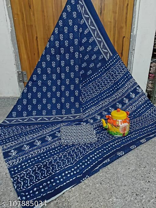 Jaipuri Hand Block Printed Soft Cotton Mulmul Saree ,Sanganeri Cotton Malmal Saree, Bagru Cotton Saree, Batic / Batik Print Cotton saree In Super Fine 92*80 Fabric Quality With Attached Blouse Piece for Woman - amamestyle