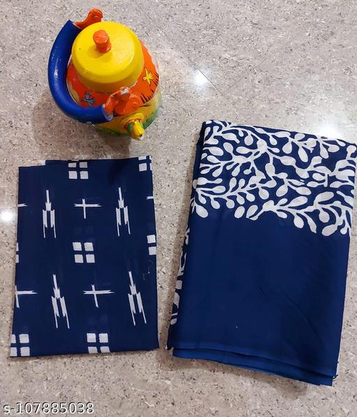 Jaipuri Hand Block Printed Soft Cotton Mulmul Saree ,Sanganeri Cotton Malmal Saree, Bagru Cotton Saree, Batic / Batik Print Cotton saree In Super Fine 92*80 Fabric Quality With Attached Blouse Piece for Woman - amamestyle