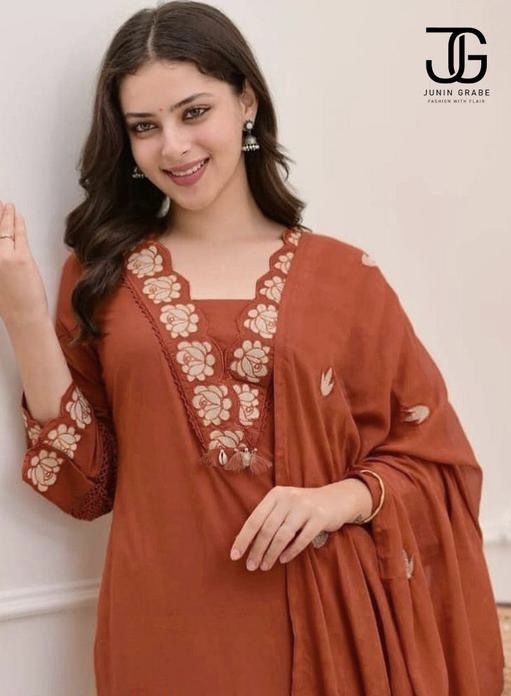 Bhakti Sky  embroidery work salwar kurta dupatta set - Zeyoria