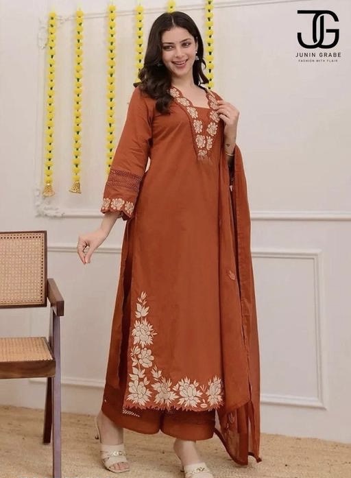 Bhakti Sky  embroidery work salwar kurta dupatta set - Zeyoria