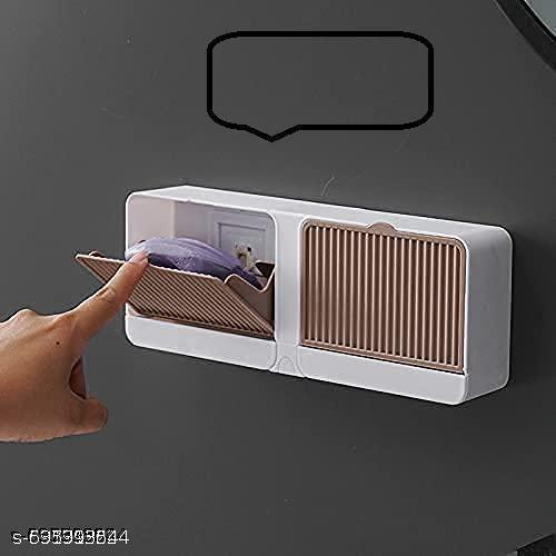 Wall-Mounted No-Drilling Double Bar Soap Dish with Drainage Box with Cover,Extend Soap Life Premium Plastic Soap Holder,Beautiful and Practical(1 Pcs) Multicolour - Pocketbuy