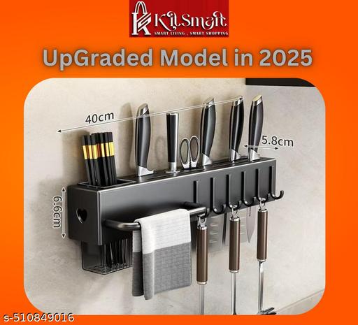 MK Smart Cutlery Kitchen Rack Steel Kitchen Shelf ADVANCED NON RUST STAINLESS STEEL ALLOY Wall Mount Knife Holder (40 CM) - Anuloria 