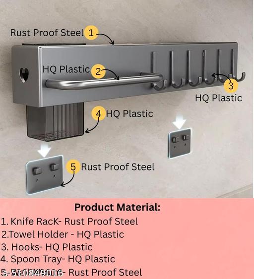 MK Smart Cutlery Kitchen Rack Steel Kitchen Shelf ADVANCED NON RUST STAINLESS STEEL ALLOY Wall Mount Knife Holder (40 CM) - Anuloria 