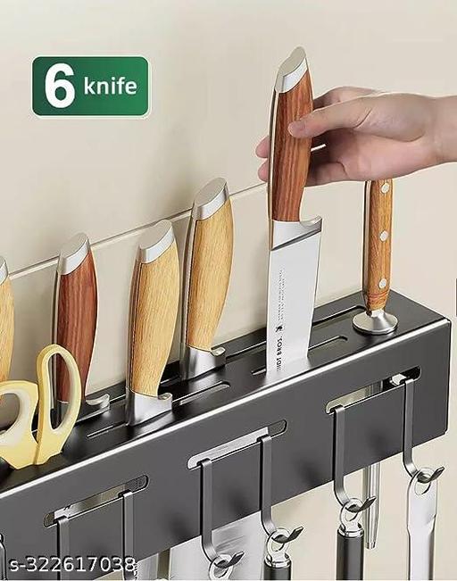 WE CLEVER Kitchen Shelf ADVANCED NON RUST STAINLESS STEEL ALLOY Wall Mount Knife Holder ,Towel Hanger , Spatula Ladle Hanging Hooks , Cutlery Holder Storage Rack High Grade Metal Multi-Purpose (40 x 5.5 x 7cm) - Anuloria 
