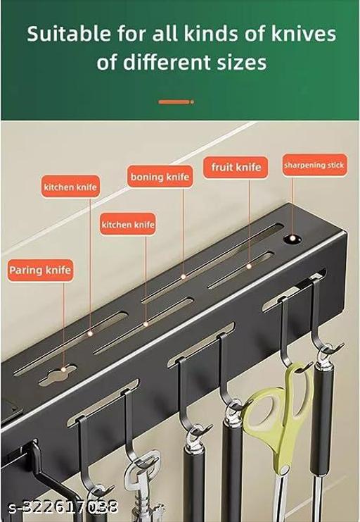 WE CLEVER Kitchen Shelf ADVANCED NON RUST STAINLESS STEEL ALLOY Wall Mount Knife Holder ,Towel Hanger , Spatula Ladle Hanging Hooks , Cutlery Holder Storage Rack High Grade Metal Multi-Purpose (40 x 5.5 x 7cm) - Anuloria 