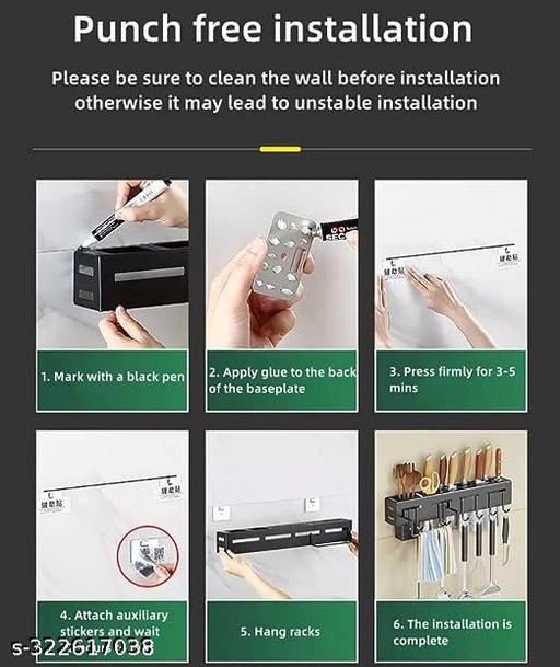 WE CLEVER Kitchen Shelf ADVANCED NON RUST STAINLESS STEEL ALLOY Wall Mount Knife Holder ,Towel Hanger , Spatula Ladle Hanging Hooks , Cutlery Holder Storage Rack High Grade Metal Multi-Purpose (40 x 5.5 x 7cm) - Anuloria 