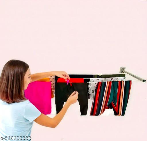 Wall Mount Cloth Drying Stand / cloth drying rack / clothes drying hanger / Clotheslines , clothes rails ( pack of 1 ) 40 - 50 feet rope 150 Kg load Capacity - Anuloria 