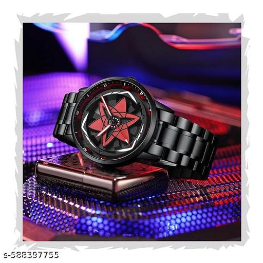 Revivo Ninja Wheel Dial 360 Rotating Casual Fashion Stainless Steel Alloy Mens & Boy's Luxury Metal Gift Creative Watch For Boys.(Red) - REVIVO