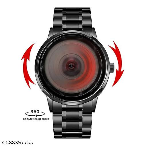 Revivo Ninja Wheel Dial 360 Rotating Casual Fashion Stainless Steel Alloy Mens & Boy's Luxury Metal Gift Creative Watch For Boys.(Red) - REVIVO