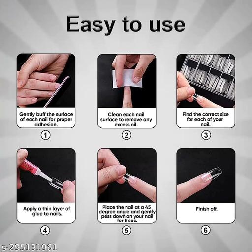 Revivo Transparent Nails, 100 Reusable Artificial Fake Nail Set | Lightweight, Long-lasting, Easy To Use, Apply & Remove | Quick Fix For Festivals & Special Occasions - REVIVO