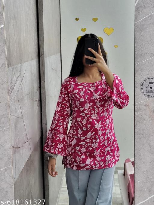 women&grils short Square kurti PINK - Triffystore 