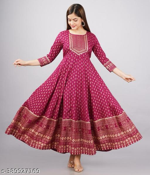 EMBROEDARY RAYON ANARKALI LONG KURTI - Triffystore 