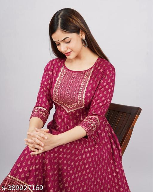EMBROEDARY RAYON ANARKALI LONG KURTI - Triffystore 