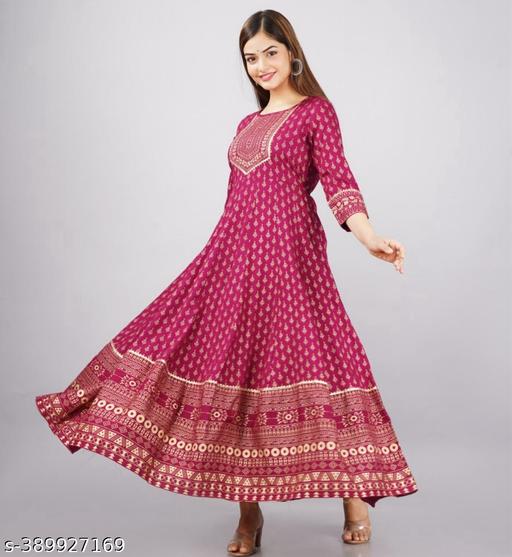 EMBROEDARY RAYON ANARKALI LONG KURTI - Triffystore 