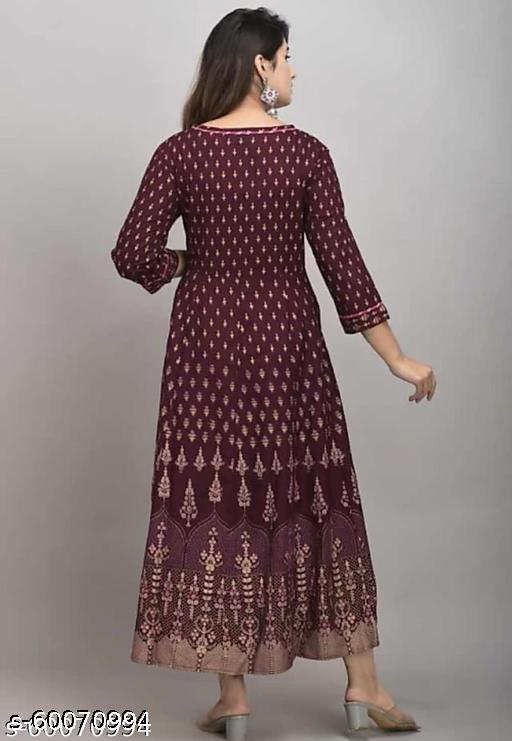 gold printed anarkali kurti - Triffystore 