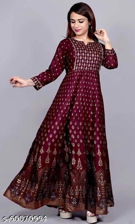 gold printed anarkali kurti - Triffystore 