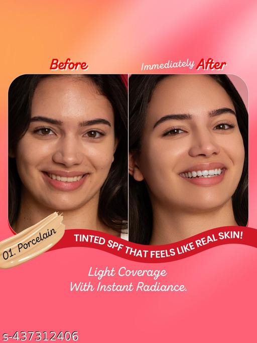 Strawberry Dew Tinted Sunscreen In-Vivo Tested SPF 50+ PA++++ Daily Wear 50ml Porcelain 01 - Triffystore 