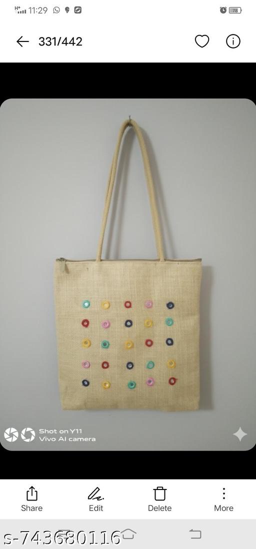 Stylish laminated jute toty bag normal colour mirror work  - Triffystore 