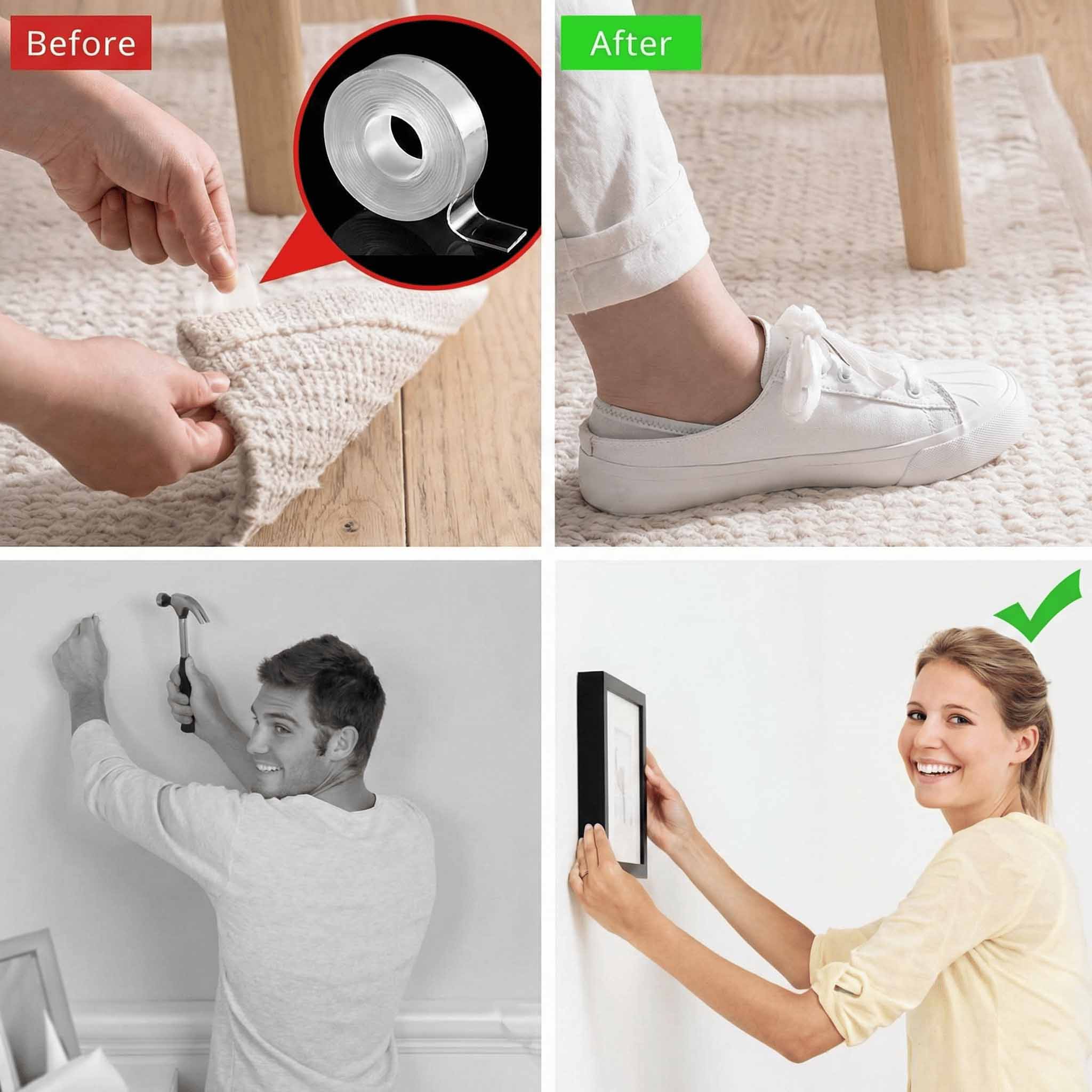 Double Sided Tape -3 Meter Multipurpose Double Sided Tape - Adhesive Tape, Heavy Duty, Heat Resistant, Multi-Functional, Removable, Washable, Anti-Slip Gel Nano Grip Tape (grip tape) - Nayizan