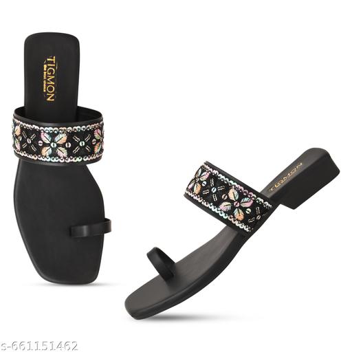 Black Floral Embroidered Women Flats - Triffystore 