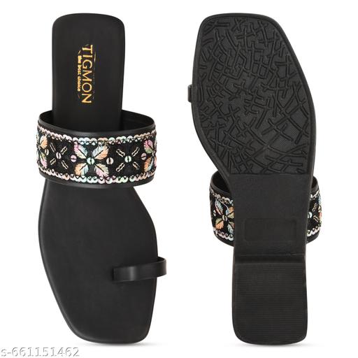 Black Floral Embroidered Women Flats - Triffystore 