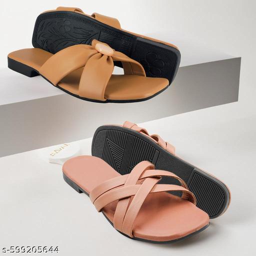 Buy 1 Get 1 Women Flats | Brown Bow Sandals + Peach Brooch Slippers | Combo Under ₹299 - Triffystore 