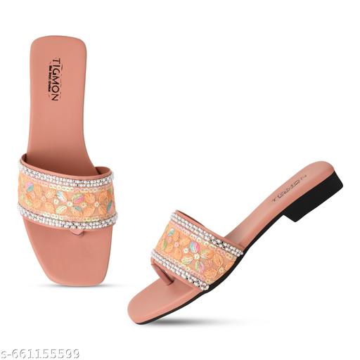 Peach Floral Embroidered Women Flats - Triffystore 