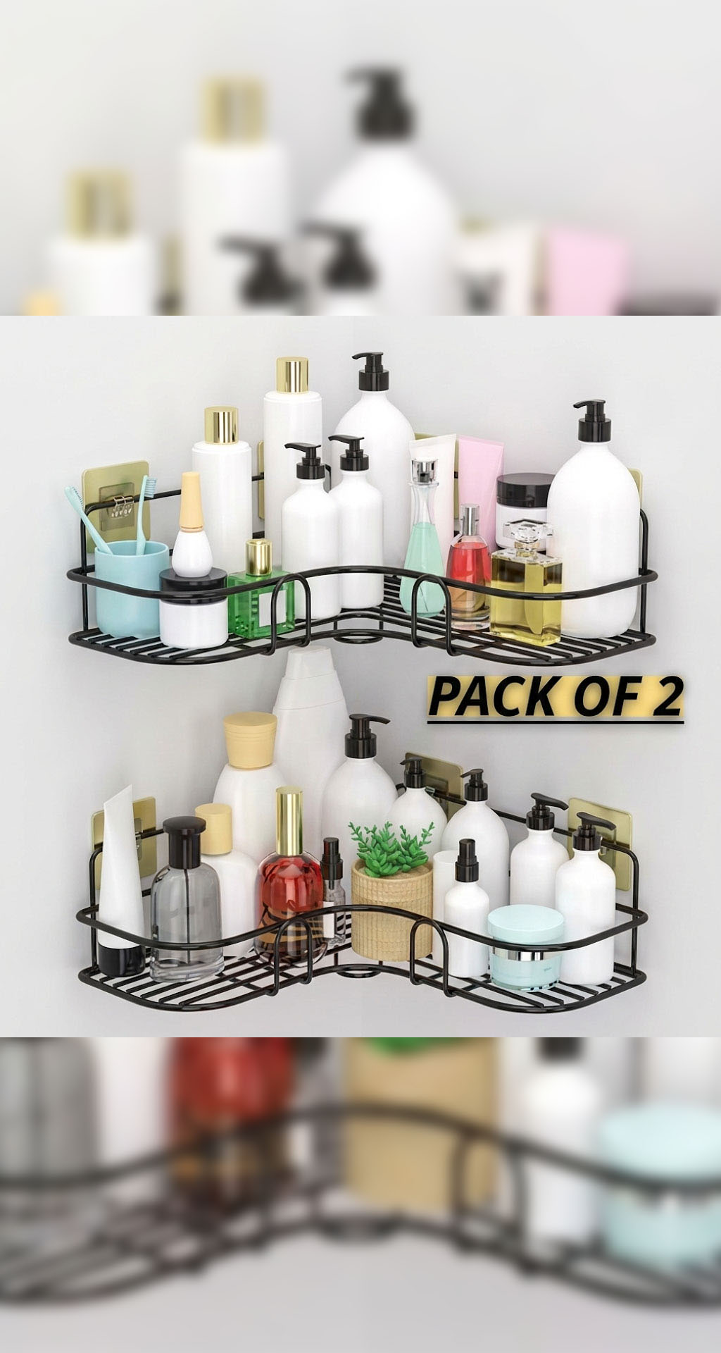 UNOTEQ (pack of 2) combo offer Self-Adhesive Metal Bathroom Corner Rack Storage Shelves, Bathroom Storage Rack Corner, Stainless Steel Bathroom Corner Shelf Organizer Storage,...