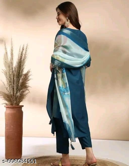 New Blue Colour Kurta Set For Woman - Triffystore 